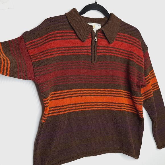 Vintage 90s Express Tricot Collared Sweater 1/4 Zip Small Pullover Stripe Grunge - Picture 5 of 8